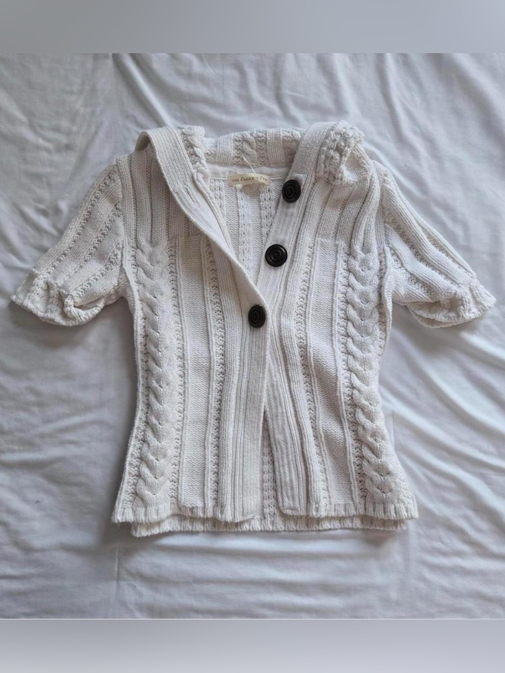 vintage cream / white babydoll button up cable knit sweater top